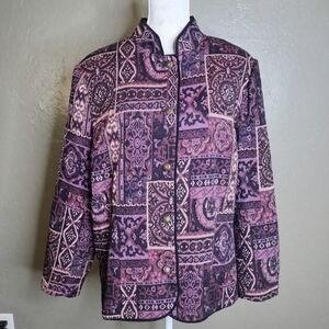 Bonworth Jewel Tone Purple Abstract Tapestry Jacket Vintage Boho  Sz L